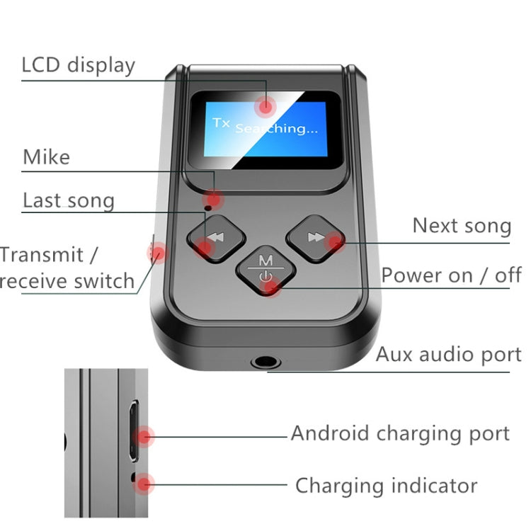 Bộ thu phát âm nhạc Bluetooth 5.0 2 trong 1 T15 có màn hình, T15