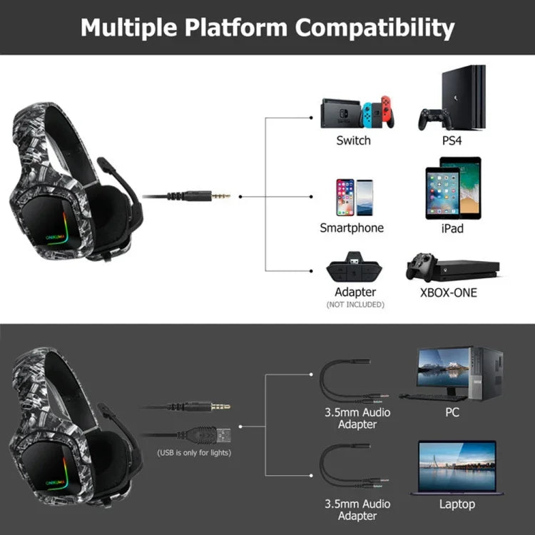 Tai nghe chơi game PC ONIKUMA K20 PS4 âm thanh vòm bass kèm micro, đèn RGB