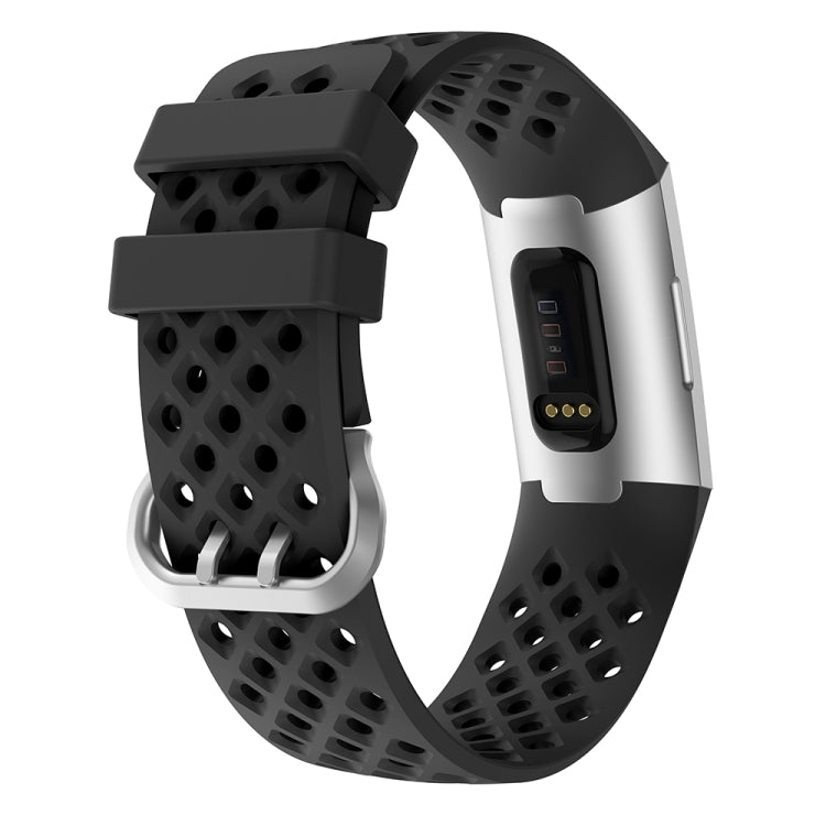 For Fitbit Charge 3 / 4 Hollow Square Silicone Strap Replacement Wristband, Black, Pink, White, Red, Dark Blue, Purple