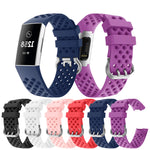 For Fitbit Charge 3 / 4 Hollow Square Silicone Strap Replacement Wristband, Black, Pink, White, Red, Dark Blue, Purple