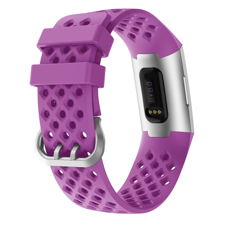 For Fitbit Charge 3 / 4 Hollow Square Silicone Strap Replacement Wristband, Black, Pink, White, Red, Dark Blue, Purple