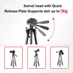 Chân đế quay phim L-3600 với gimbal giảm chấn ba chiều, tấm tháo nhanh có thể tháo rời, điều chỉnh chiều cao 62-170cm cho máy ảnh SLR, đèn chiếu sáng trực tiếp, máy chiếu (Đen), L-3600