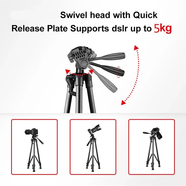 Chân đế quay phim L-3600 với gimbal giảm chấn ba chiều, tấm tháo nhanh có thể tháo rời, điều chỉnh chiều cao 62-170cm cho máy ảnh SLR, đèn chiếu sáng trực tiếp, máy chiếu (Đen), L-3600