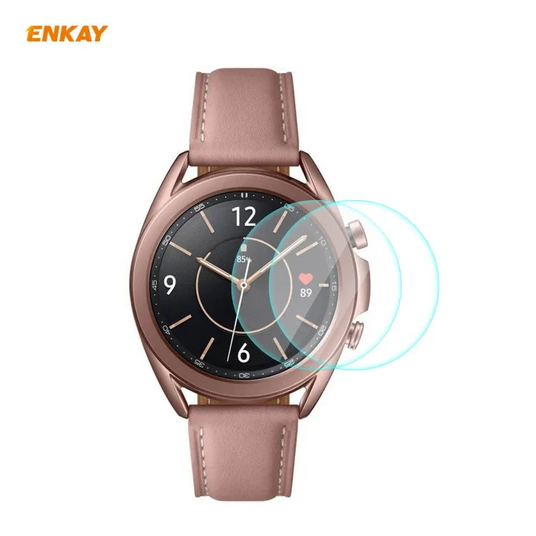 2 miếng dán kính cường lực 0.2mm 9H 2.15D cạnh cong ENKAY Hat-Prince, dành cho Samsung Galaxy Watch 3 45mm, dành cho Samsung Galaxy Watch 3 41mm