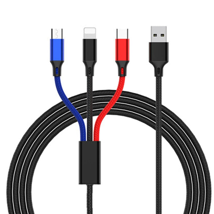 Cáp sạc bện màu 3 trong 1 USB sang 8 chân + Type-C / USB-C + Micro USB, chiều dài cáp: 1.2m