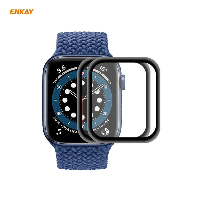 2 cái ENKAY Hat-Prince 0.2mm Độ cứng bề mặt 9H Kính cường lực toàn màn hình 3D chống nổ viền hợp kim nhôm, Dành cho Apple Watch 6/5/4/SE 40mm