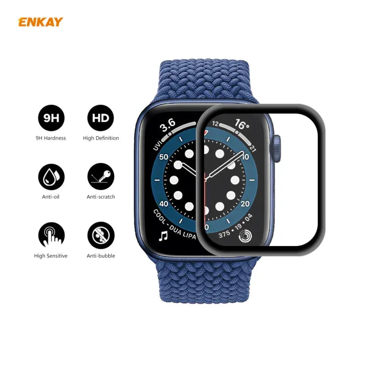2 cái ENKAY Hat-Prince 0.2mm Độ cứng bề mặt 9H Kính cường lực toàn màn hình 3D chống nổ viền hợp kim nhôm, Dành cho Apple Watch 6/5/4/SE 40mm