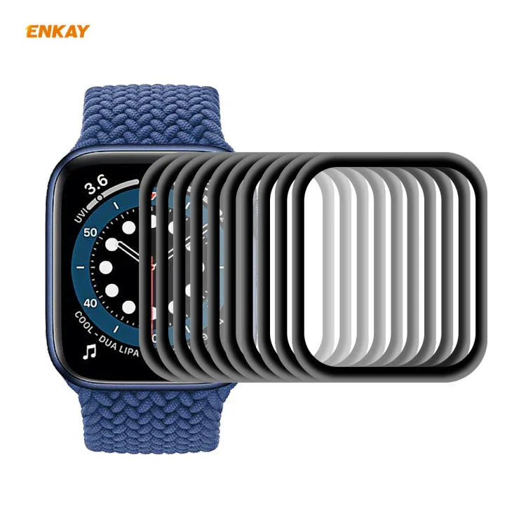 10 Cái ENKAY Hat-Prince 0.2mm Độ Cứng Bề Mặt 9H 3D Chống Nổ Viền Hợp Kim Nhôm Kính Cường Lực Toàn Màn Hình, Dành Cho Apple Watch 6/5/4/SE 40mm, Dành Cho Apple Watch 6/5/4/SE 44mm