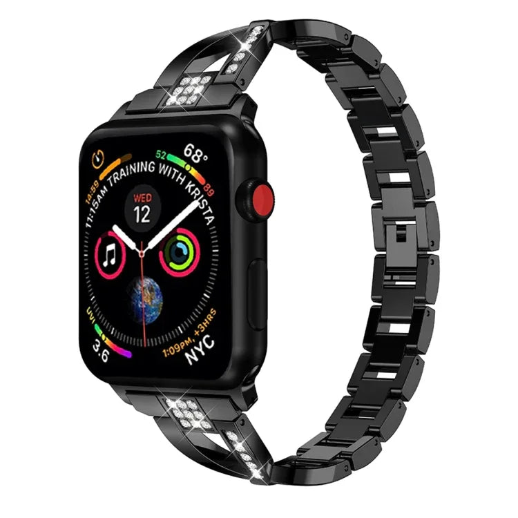 Dây đeo cổ tay thép không gỉ nguyên khối đính kim cương hình chữ X cho Apple Watch Series 3 & 2 & 1 38mm
