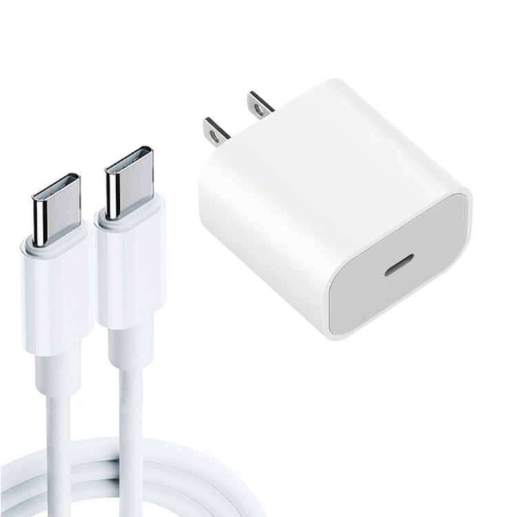 Bộ sạc du lịch 2 trong 1 PD 20W cổng USB-C / Type-C đơn + bộ cáp dữ liệu sạc nhanh 3A PD 3.0 USB-C / Type-C to USB-C / Type-C dài 1m, phích cắm Mỹ, 20W 1m