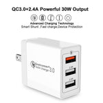 Bộ sạc nhanh di động SDC-30W 30W QC 3.0 USB + 2 cổng USB 2.0 2.4A cho điện thoại, máy tính bảng, PC, cắm US