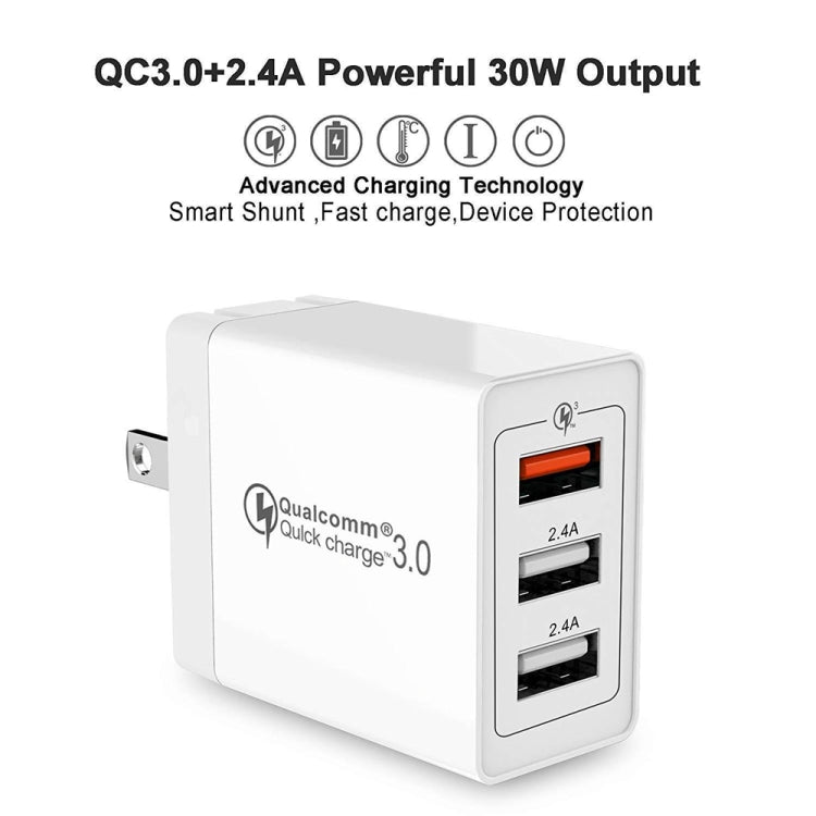 Bộ sạc nhanh di động SDC-30W 30W QC 3.0 USB + 2 cổng USB 2.0 2.4A cho điện thoại, máy tính bảng, PC, cắm US