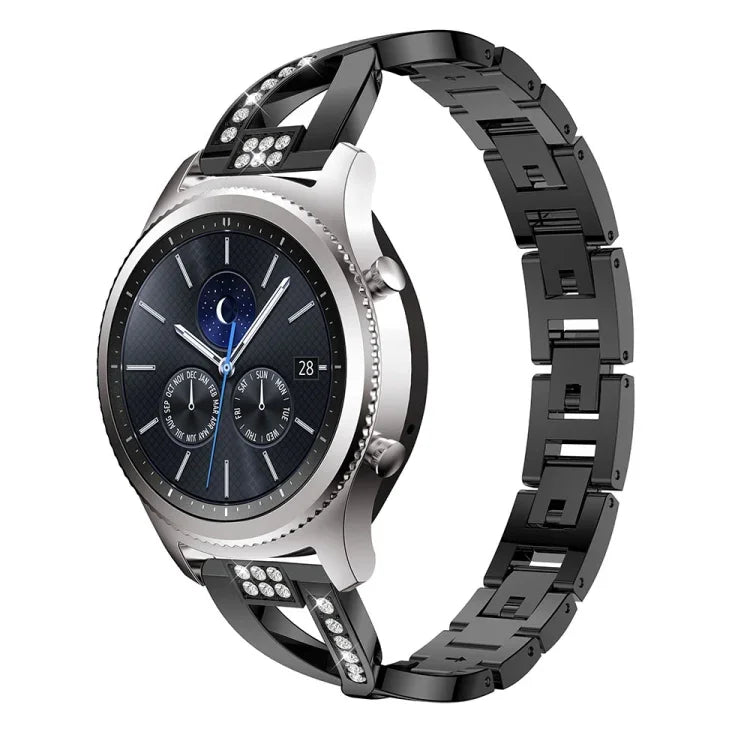 Dây đeo đồng hồ bằng thép không gỉ đính kim cương hình chữ X cho Samsung Gear S3