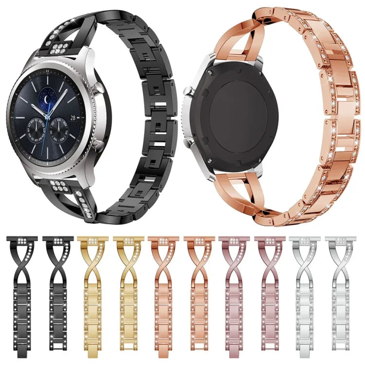 Dây đeo đồng hồ bằng thép không gỉ đính kim cương hình chữ X cho Samsung Gear S3