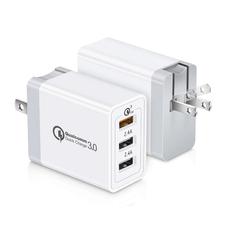 Bộ sạc nhanh đa năng 2 trong 1 SDC-30W cáp dữ liệu USB sang 8 Pin + 30W QC 3.0 USB + 2 cổng USB 2.0 2.4A cho điện thoại di động và máy tính bảng, phích cắm Mỹ, kèm cáp 8 Pin