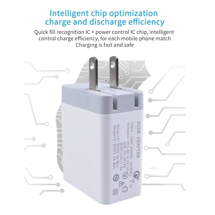 Bộ sạc nhanh đa năng 2 trong 1 SDC-30W cáp dữ liệu USB sang 8 Pin + 30W QC 3.0 USB + 2 cổng USB 2.0 2.4A cho điện thoại di động và máy tính bảng, phích cắm Mỹ, kèm cáp 8 Pin
