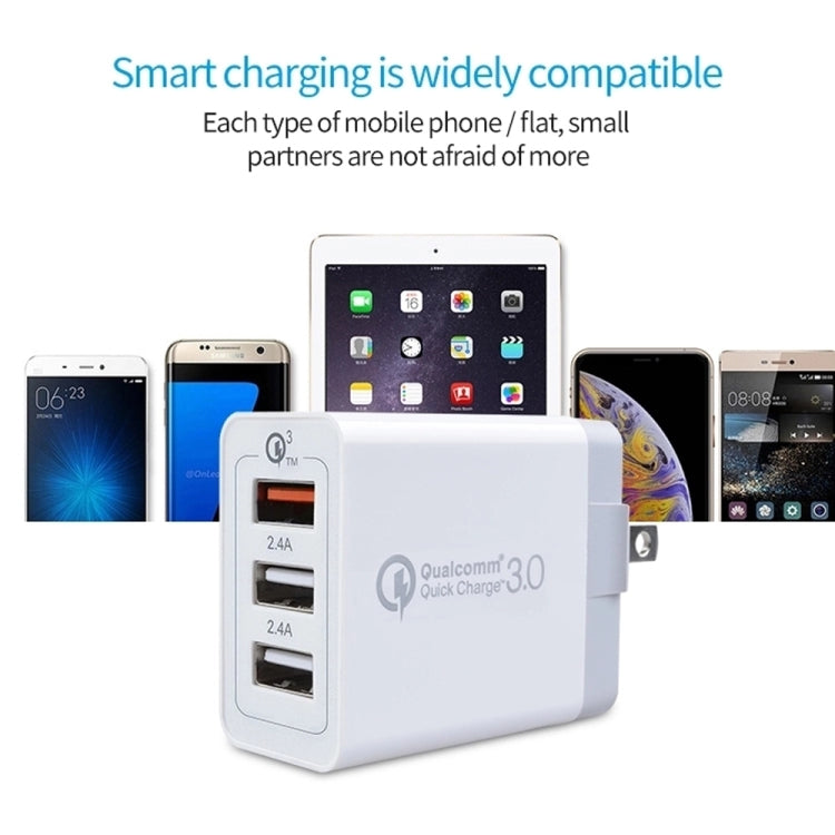 Bộ sạc nhanh đa năng 2 trong 1 SDC-30W cáp dữ liệu USB sang 8 Pin + 30W QC 3.0 USB + 2 cổng USB 2.0 2.4A cho điện thoại di động và máy tính bảng, phích cắm Mỹ, kèm cáp 8 Pin