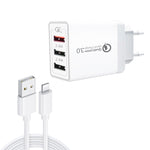 Bộ sạc nhanh du lịch SDC-30W 2 trong 1 cáp dữ liệu USB sang 8 Pin + 30W QC 3.0 USB + 2.4A cổng USB 2.0 kép cho điện thoại di động máy tính bảng PC, phích cắm EU, kèm cáp 8 Pin, phích cắm EU