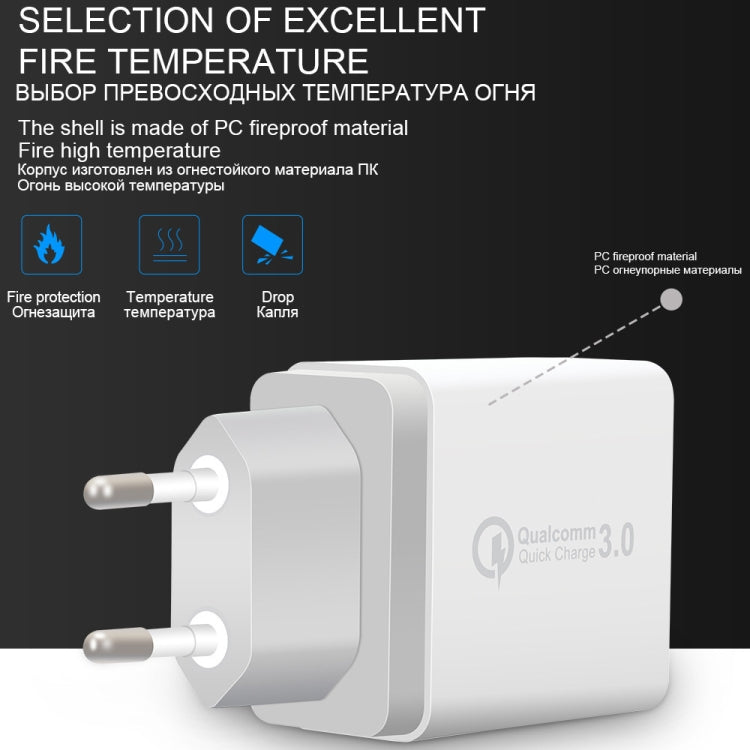 Bộ sạc nhanh du lịch SDC-30W 2 trong 1 cáp dữ liệu USB sang 8 Pin + 30W QC 3.0 USB + 2.4A cổng USB 2.0 kép cho điện thoại di động máy tính bảng PC, phích cắm EU, kèm cáp 8 Pin, phích cắm EU
