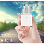 Bộ sạc nhanh du lịch SDC-30W 2 trong 1 cáp dữ liệu USB sang 8 Pin + 30W QC 3.0 USB + 2.4A cổng USB 2.0 kép cho điện thoại di động máy tính bảng PC, phích cắm EU, kèm cáp 8 Pin, phích cắm EU