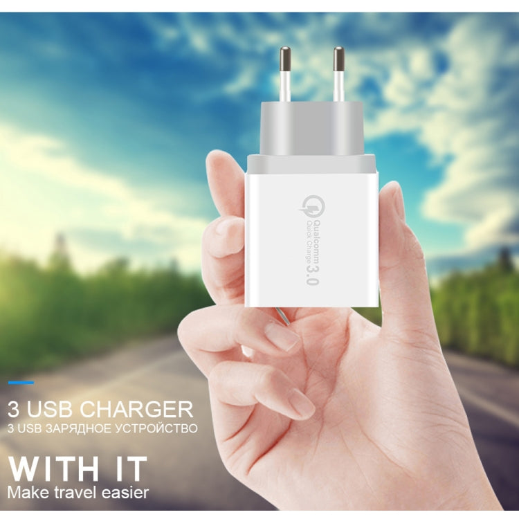 Bộ sạc nhanh du lịch SDC-30W 2 trong 1 cáp dữ liệu USB sang 8 Pin + 30W QC 3.0 USB + 2.4A cổng USB 2.0 kép cho điện thoại di động máy tính bảng PC, phích cắm EU, kèm cáp 8 Pin, phích cắm EU