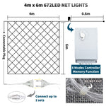 Dây đèn lưới câu cá chống nước 4x6m 672 đèn LED, rèm đèn chuỗi đèn trang trí tiệc cưới lễ hội, 220V, phích cắm EU