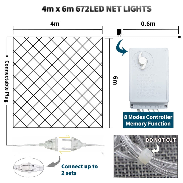 Dây đèn lưới câu cá chống nước 4x6m 672 đèn LED, rèm đèn chuỗi đèn trang trí tiệc cưới lễ hội, 220V, phích cắm EU