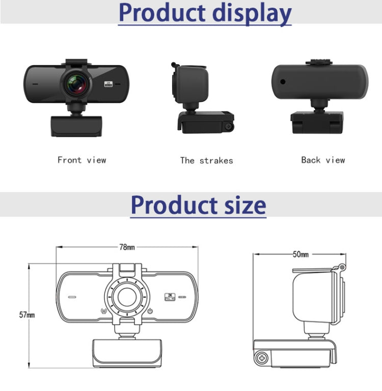 Webcam C5 4 triệu điểm ảnh tự động lấy nét 2K Full HD xoay 360 độ USB không cần driver phát trực tiếp có mic, C5