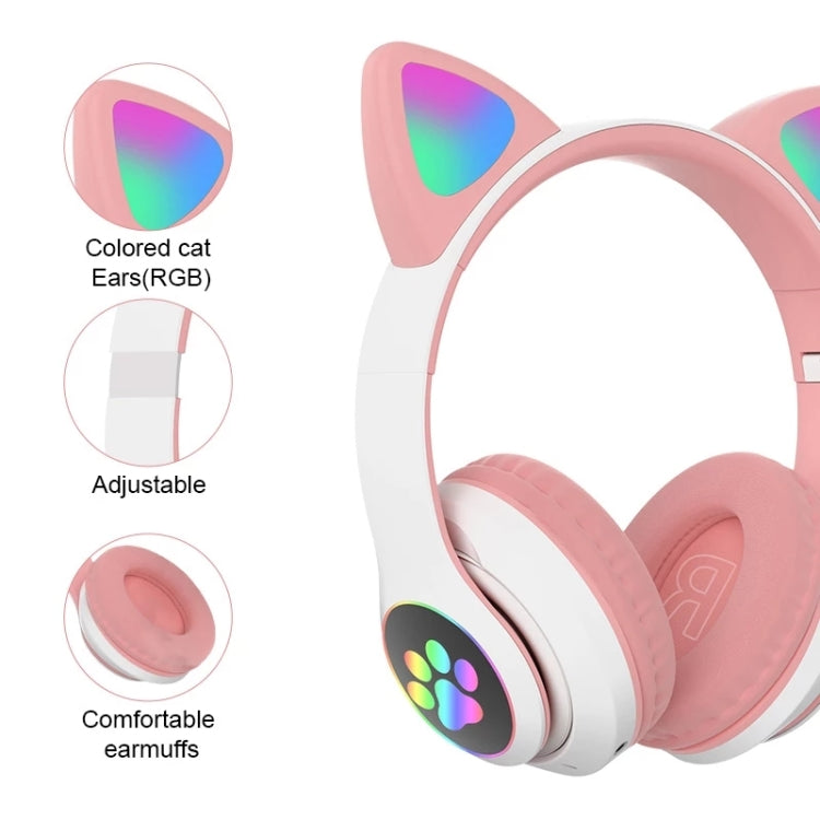 Tai nghe Bluetooth TN-28 3.5mm 5.0 kết nối kép RGB tai mèo bass stereo chống ồn hỗ trợ thẻ TF có mic