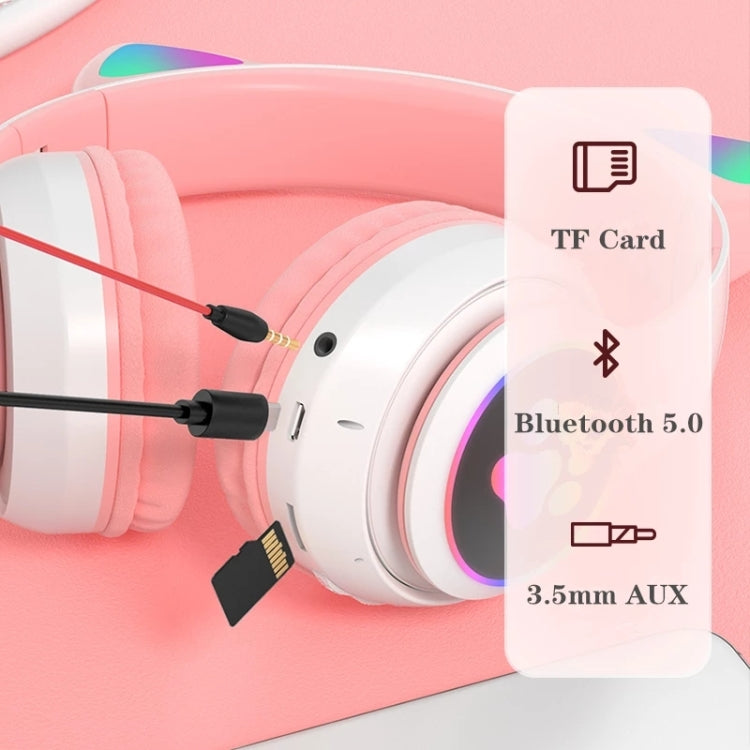 Tai nghe Bluetooth TN-28 3.5mm 5.0 kết nối kép RGB tai mèo bass stereo chống ồn hỗ trợ thẻ TF có mic