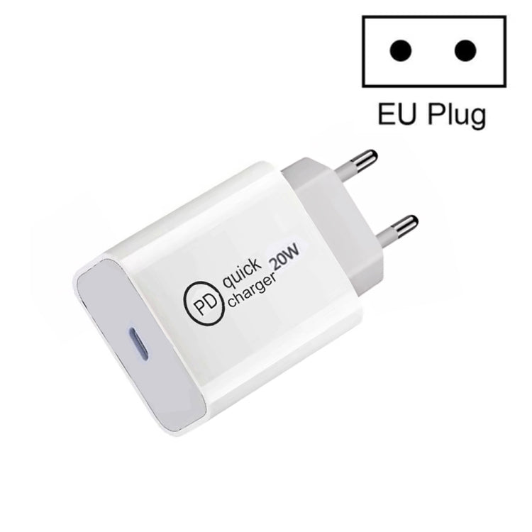 Bộ sạc du lịch SDC-20W PD 20W cổng USB-C / Type-C đơn, phích cắm EU, phích cắm US, phích cắm UK
