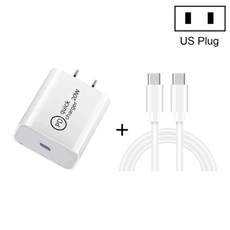 Bộ sạc du lịch 2 trong 1 SDC-20W PD 20W USB-C / Type-C + cáp dữ liệu sạc nhanh PD 3.0 3A USB-C / Type-C sang USB-C / Type-C dài 1m, phích cắm US, phích cắm EU, phích cắm UK