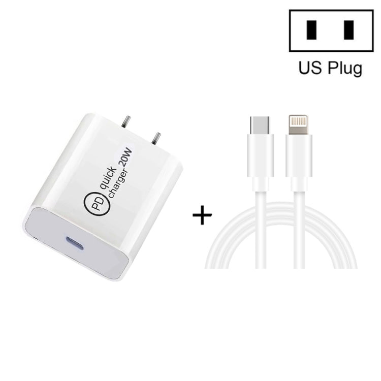 SDC-20W Bộ sạc du lịch 2 trong 1 PD 20W USB-C / Type-C + Bộ cáp dữ liệu sạc nhanh 3A PD3.0 USB-C / Type-C sang 8 Pin, Chiều dài cáp: 1m, Phích cắm US, Phích cắm EU, Phích cắm UK