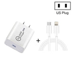 SDC-20W Bộ sạc du lịch 2 trong 1 PD 20W USB-C / Type-C + Bộ cáp dữ liệu sạc nhanh 3A PD3.0 USB-C / Type-C sang 8 Pin, Chiều dài cáp: 1m, Phích cắm US, Phích cắm EU, Phích cắm UK