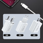 SDC-20W Bộ sạc du lịch 2 trong 1 PD 20W USB-C / Type-C + Bộ cáp dữ liệu sạc nhanh 3A PD3.0 USB-C / Type-C sang 8 Pin, Chiều dài cáp: 1m, Phích cắm US, Phích cắm EU, Phích cắm UK