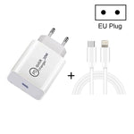 SDC-20W Bộ sạc du lịch 2 trong 1 PD 20W USB-C / Type-C + Bộ cáp dữ liệu sạc nhanh 3A PD3.0 USB-C / Type-C sang 8 Pin, Chiều dài cáp: 1m, Phích cắm US, Phích cắm EU, Phích cắm UK