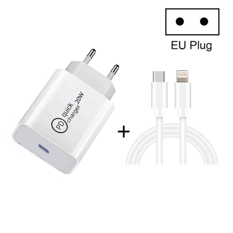 SDC-20W Bộ sạc du lịch 2 trong 1 PD 20W USB-C / Type-C + Bộ cáp dữ liệu sạc nhanh 3A PD3.0 USB-C / Type-C sang 8 Pin, Chiều dài cáp: 1m, Phích cắm US, Phích cắm EU, Phích cắm UK