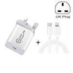 SDC-20W Bộ sạc du lịch 2 trong 1 PD 20W USB-C / Type-C + Bộ cáp dữ liệu sạc nhanh 3A PD3.0 USB-C / Type-C sang 8 Pin, Chiều dài cáp: 1m, Phích cắm US, Phích cắm EU, Phích cắm UK