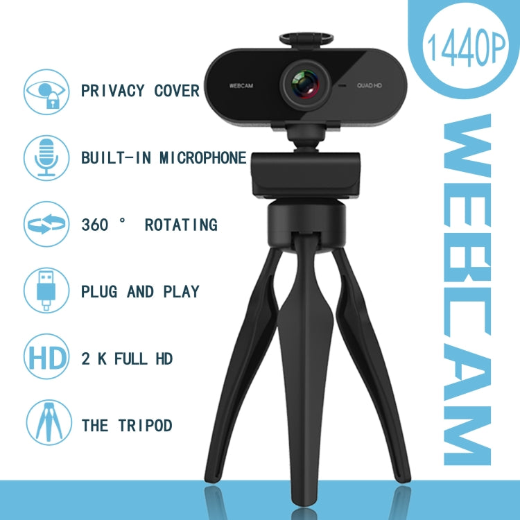 B1 Webcam HD 1080P độ phân giải 2K 4 triệu điểm ảnh xoay 360 độ với Mic & Chân đế