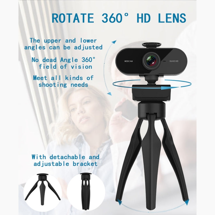 B1 Webcam HD 1080P độ phân giải 2K 4 triệu điểm ảnh xoay 360 độ với Mic & Chân đế