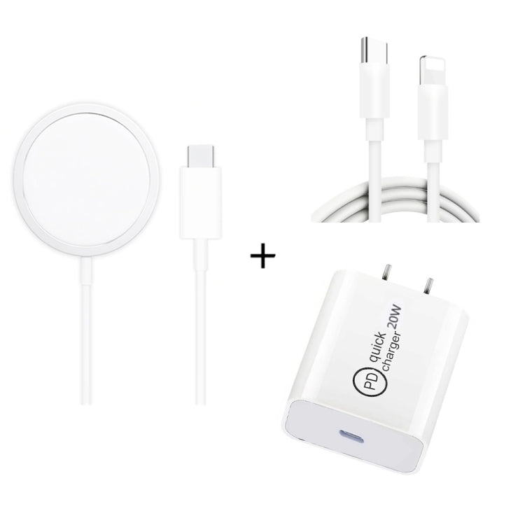 XJ-32 Bộ sạc không dây hút nam châm 3 trong 1 15W + Sạc du lịch PD 20W USB-C / Type-C + Cáp sạc nhanh USB-C / Type-C sang 8 Pin cho dòng iPhone, Phích cắm US, Phích cắm EU, Phích cắm UK