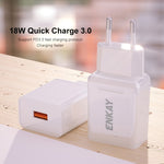 ENKAY Mũ-Prince T006-1 Bộ chuyển đổi nguồn sạc nhanh USB QC 3.0 18W cho du lịch, phích cắm EU