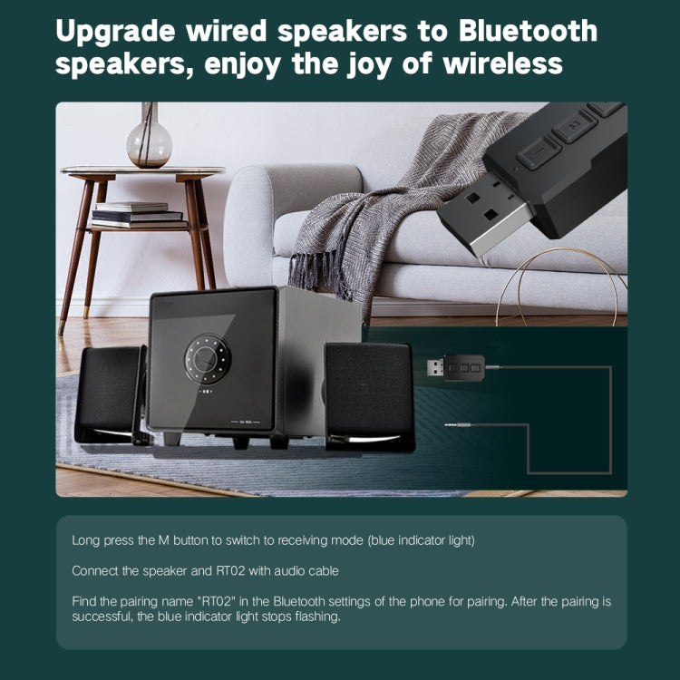 RT02 bộ chuyển đổi âm thanh Bluetooth USB nhận và phát 2 trong 1 Bluetooth 5.0 gọi rảnh tay, bộ thu Bluetooth cho xe hơi