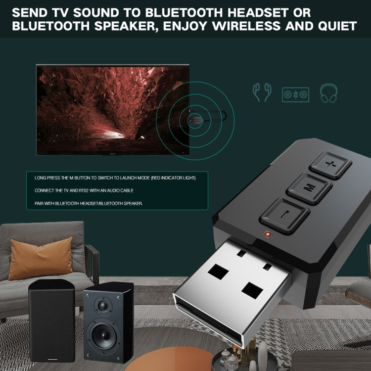 RT02 bộ chuyển đổi âm thanh Bluetooth USB nhận và phát 2 trong 1 Bluetooth 5.0 gọi rảnh tay, bộ thu Bluetooth cho xe hơi