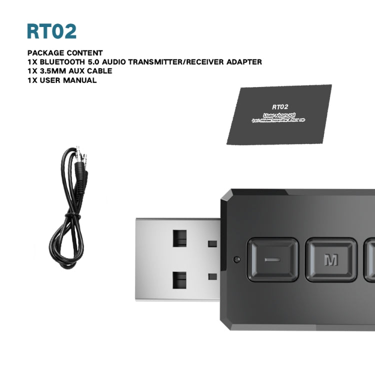 RT02 bộ chuyển đổi âm thanh Bluetooth USB nhận và phát 2 trong 1 Bluetooth 5.0 gọi rảnh tay, bộ thu Bluetooth cho xe hơi