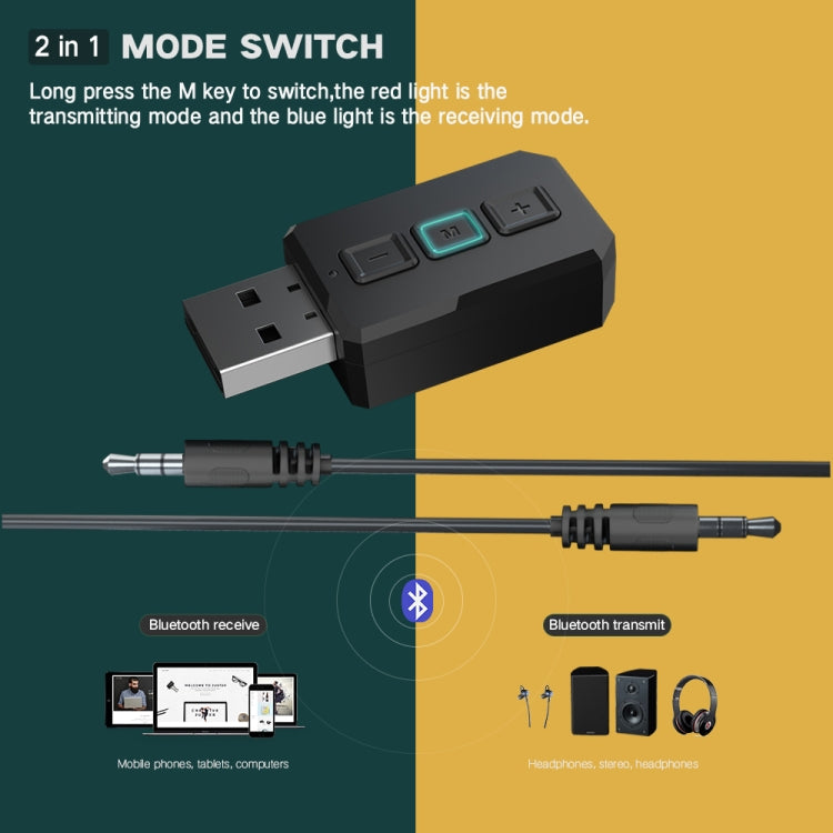 RT02 bộ chuyển đổi âm thanh Bluetooth USB nhận và phát 2 trong 1 Bluetooth 5.0 gọi rảnh tay, bộ thu Bluetooth cho xe hơi