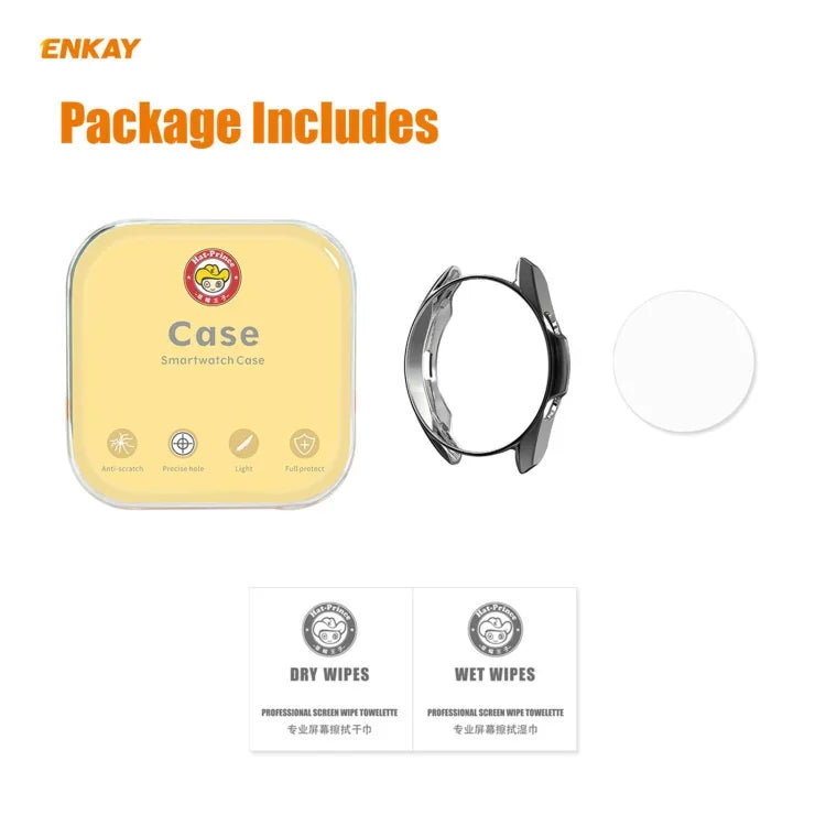 Bộ 2 trong 1 Ốp TPU mềm mạ điện + Miếng dán kính cường lực 0.2mm 9H 2.15D cạnh cong ENKAY Hat-Prince, dành cho Samsung Galaxy Watch 3 45mm
