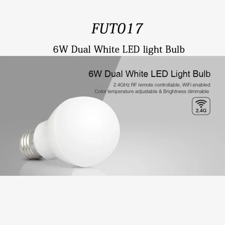FUT017 bóng đèn LED trắng kép 6W, điều khiển RF 2.4GHz, hỗ trợ Wifi, điều chỉnh nhiệt độ màu và độ sáng, có thể điều chỉnh độ mờ
