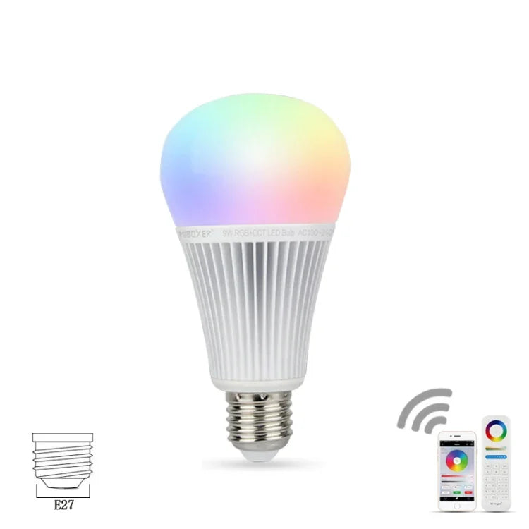 FUT012 bóng đèn LED E27 9W RGB + CCT, 100V-240V, điều khiển từ xa đa màu, bóng đèn thông minh WiFi 2.4G không dây
