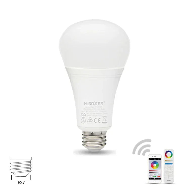 FUT105 bóng đèn LED 12W RGB + CCT E27, đèn trong nhà, điều khiển từ xa 2.4G qua ứng dụng điện thoại thông minh, phòng ngủ, phòng khách, AC100~240V